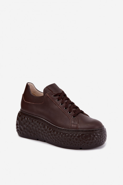 Skórzane sneakersy z platformą Zazoo N1000S4, czekoladowe