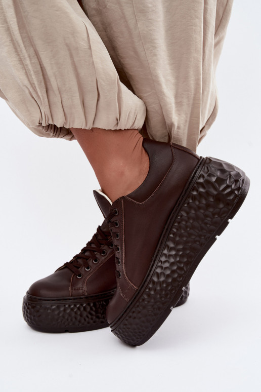 Leather sneakers with platform Zazoo N1000S4, chocolate