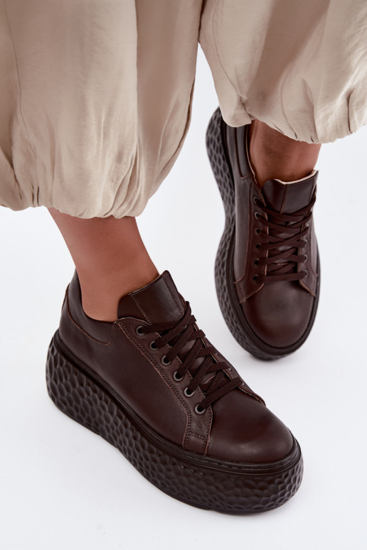 Skórzane sneakersy z platformą Zazoo N1000S4, czekoladowe