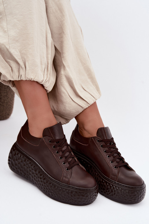 Leather sneakers with platform Zazoo N1000S4, chocolate