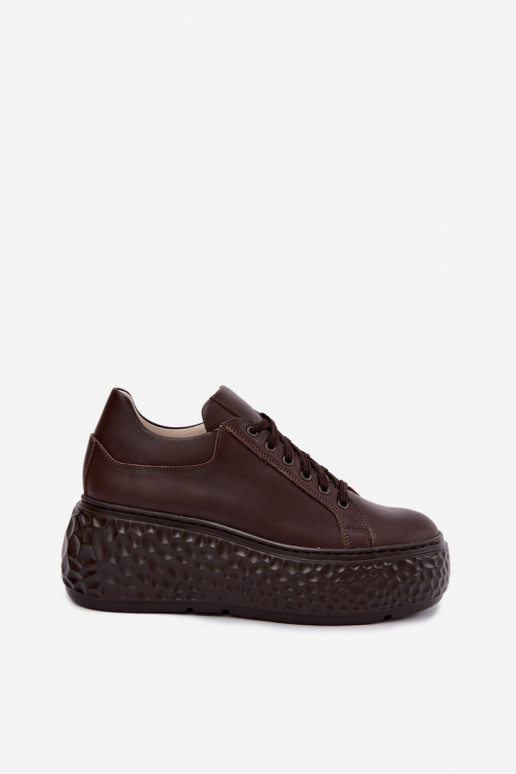Leather sneakers with platform Zazoo N1000S4, chocolate