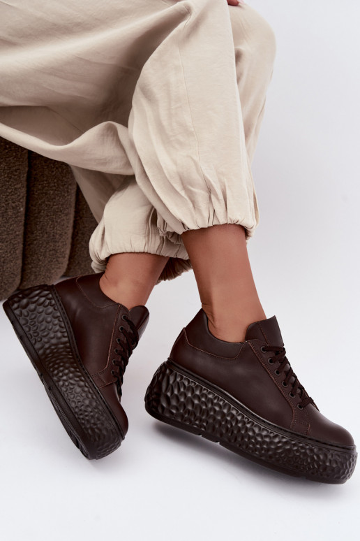 Leather sneakers with platform Zazoo N1000S4, chocolate