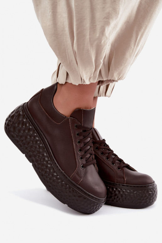 Skórzane sneakersy z platformą Zazoo N1000S4, czekoladowe