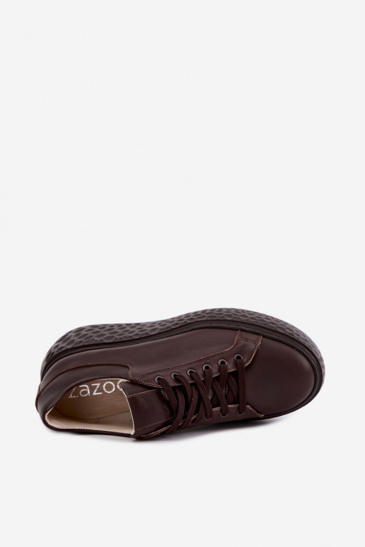 Leather sneakers with platform Zazoo N1000S4, chocolate