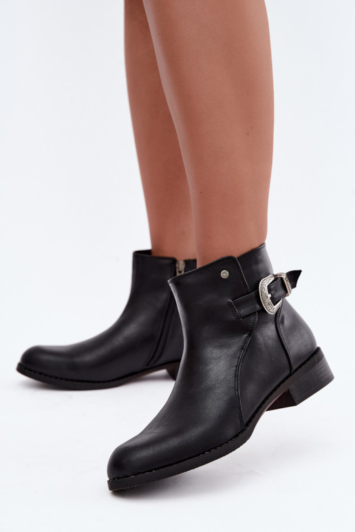 Insulated women's ankle boots with decorative buckle Medicine RIN16-OBD421-99X, black