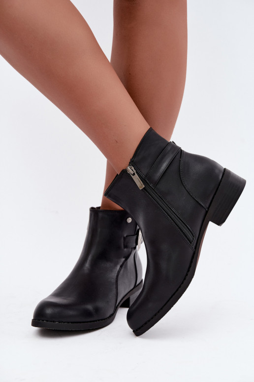 Insulated women's ankle boots with decorative buckle Medicine RIN16-OBD421-99X, black