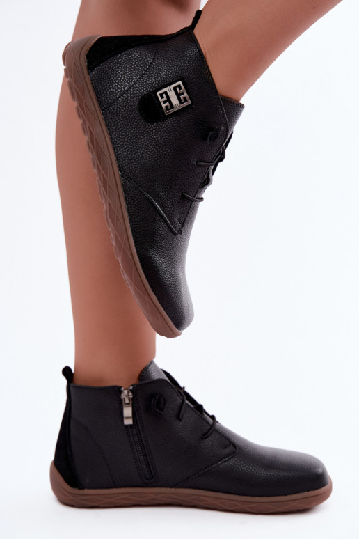 Skórzane buty damskie Barefoot, czarne Sireya