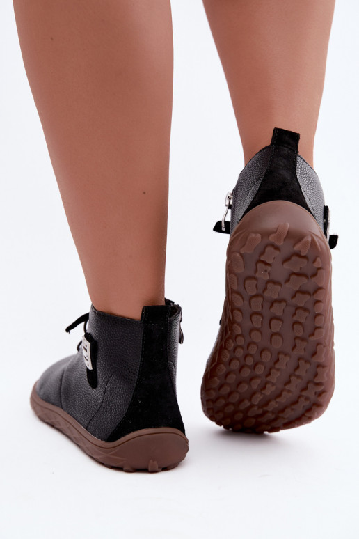 Ādas sieviešu apavi Barefoot, melni Sireya
