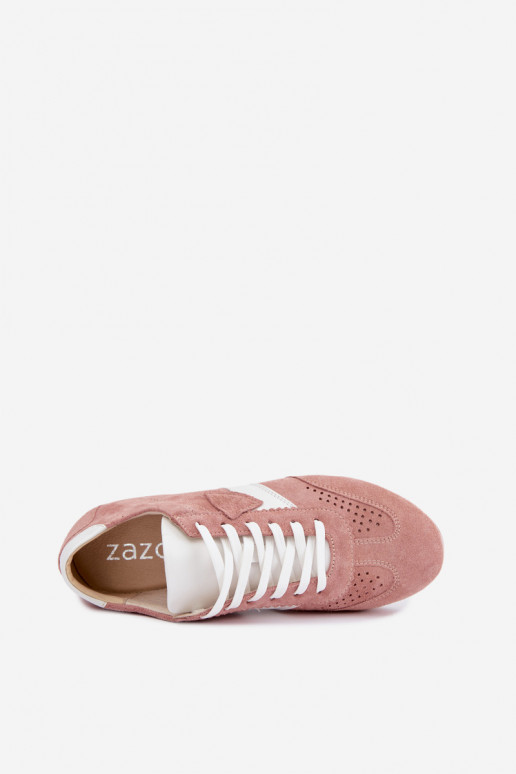 Faux suede sneakers Zazoo N1412, pink