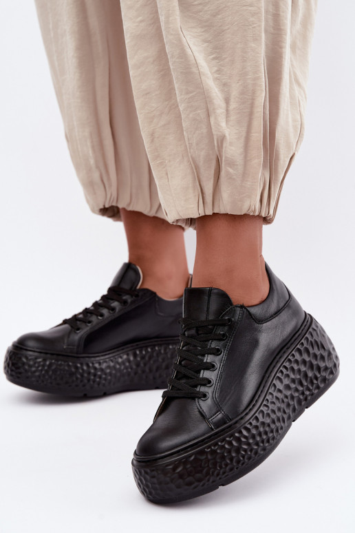Leather sneakers with platform Zazoo N1000S4, black