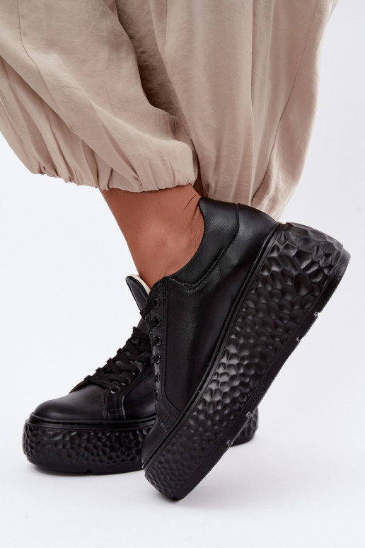 Leather sneakers with platform Zazoo N1000S4, black