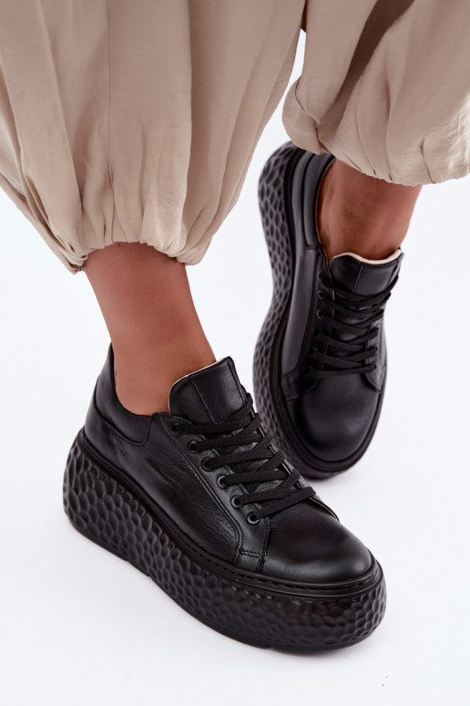 Leather sneakers with platform Zazoo N1000S4, black