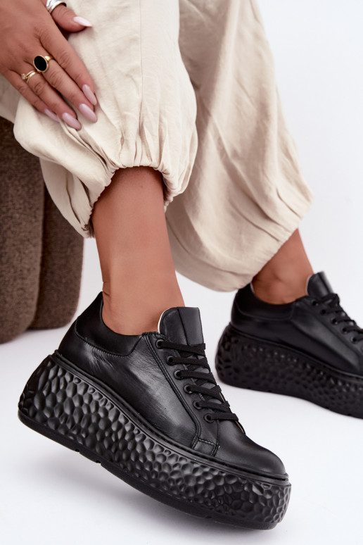 Leather sneakers with platform Zazoo N1000S4, black