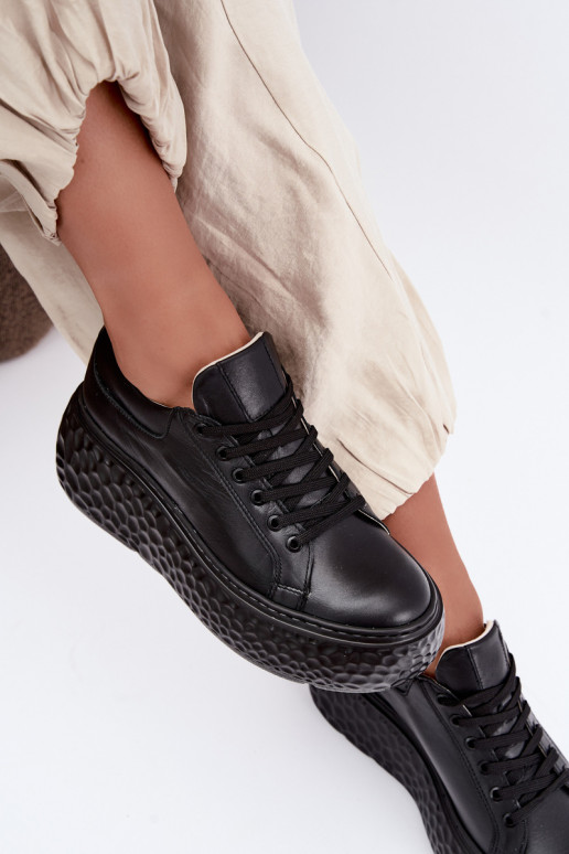 Leather sneakers with platform Zazoo N1000S4, black