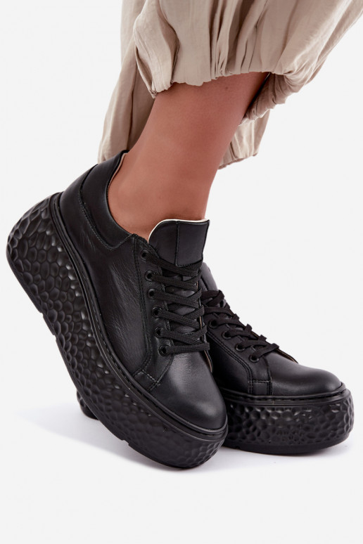 Leather sneakers with platform Zazoo N1000S4, black