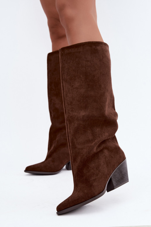 Slip-on knee-high boots with heels, pointed, brown Blenia