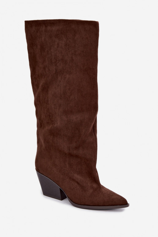 Slip-on knee-high boots with heels, pointed, brown Blenia