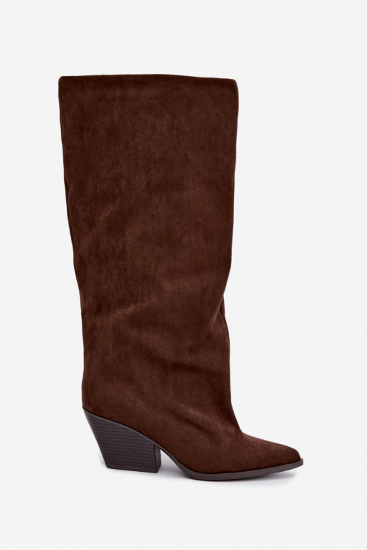 Slip-on knee-high boots with heels, pointed, brown Blenia