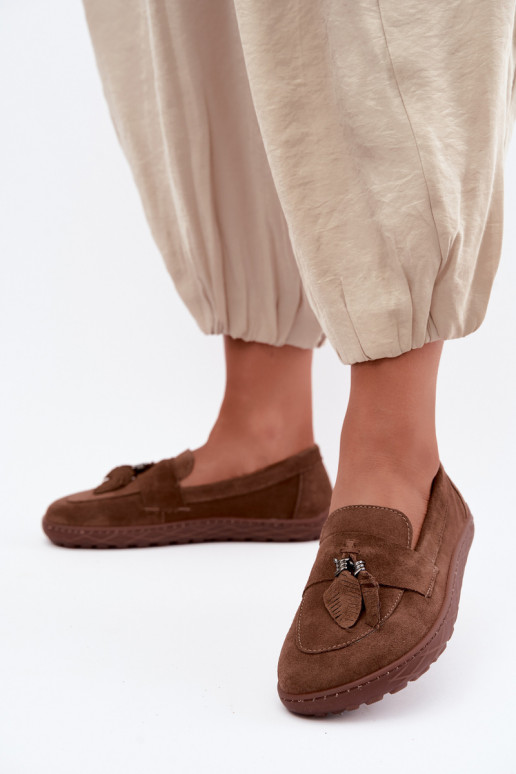 Mokasyny BarefootwithNaturalnego Zamszu Zazoo 10220 Brązowe