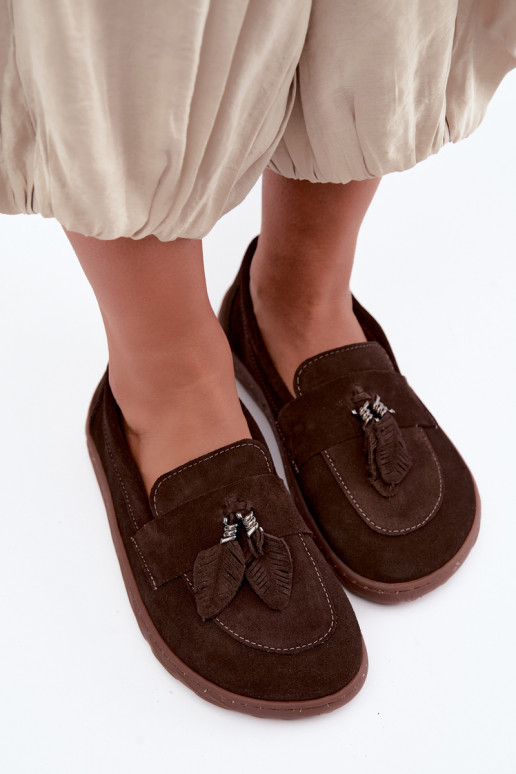 Mokasyny z sztucznej zamszowej Barefoot Zazoo 10220, czekoladowe