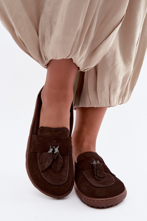 Faux suede moccasins Barefoot Zazoo 10220, chocolate