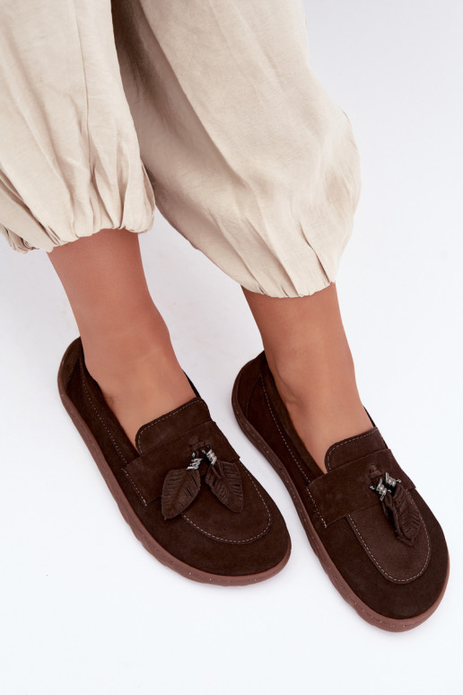 Faux suede moccasins Barefoot Zazoo 10220, chocolate