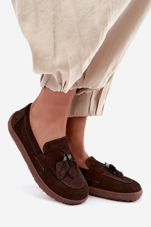 Mokasyny z sztucznej zamszowej Barefoot Zazoo 10220, czekoladowe