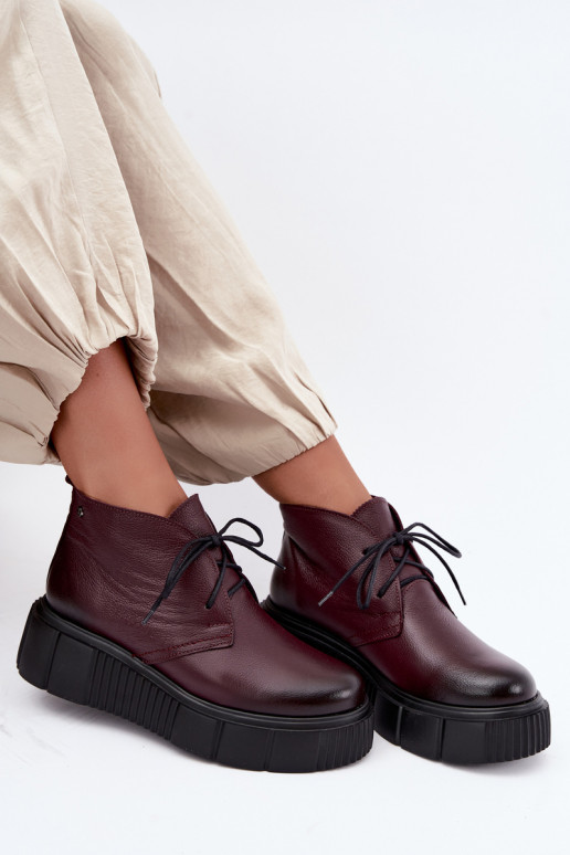 Insulated leather women's shoes with platform Zazoo 60588, burgundy