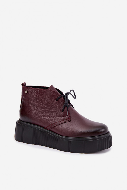 Insulated leather women's shoes with platform Zazoo 60588, burgundy