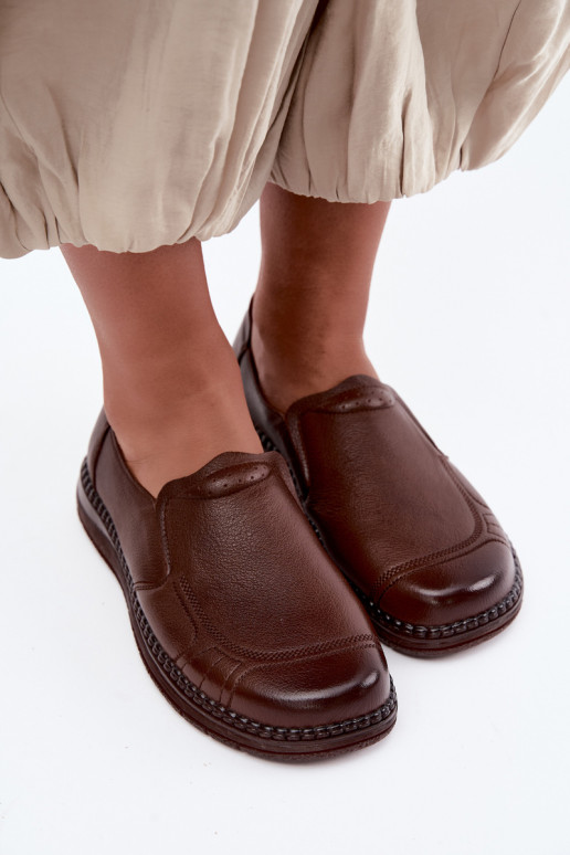Buty damskie skórzane typu slip-on Vinceza 107241 w kolorze brązowym