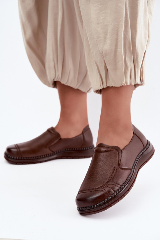 Buty damskie skórzane typu slip-on Vinceza 107241 w kolorze brązowym