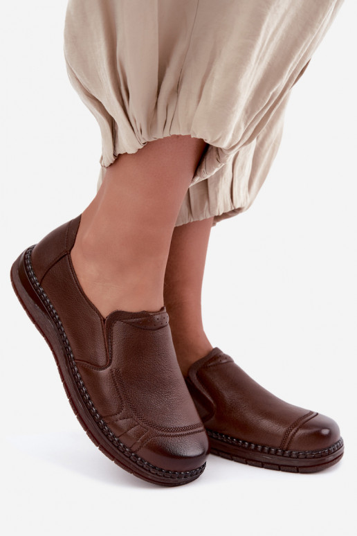 Buty damskie skórzane typu slip-on Vinceza 107241 w kolorze brązowym