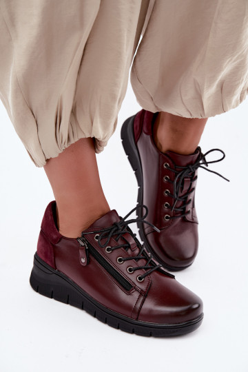 Women's leather shoes with platform Vinceza 39964 burgundy color