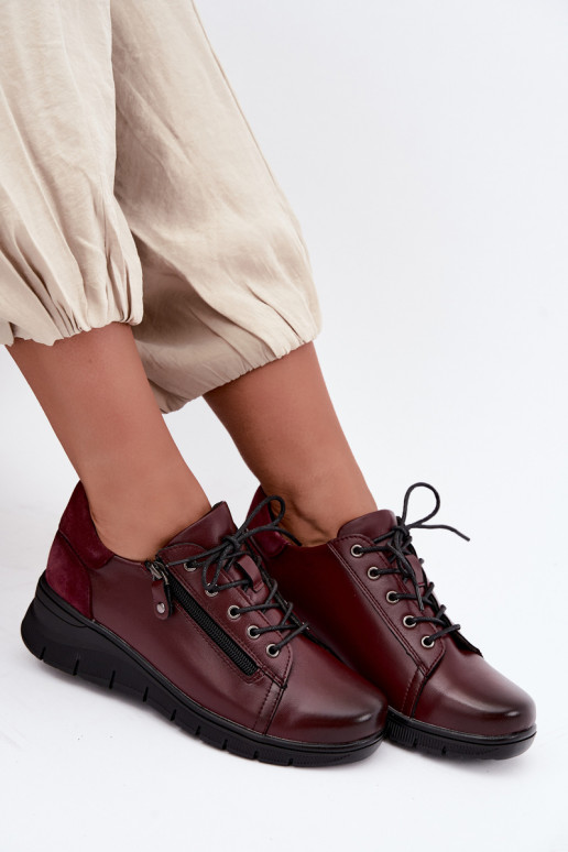 Women's leather shoes with platform Vinceza 39964 burgundy color