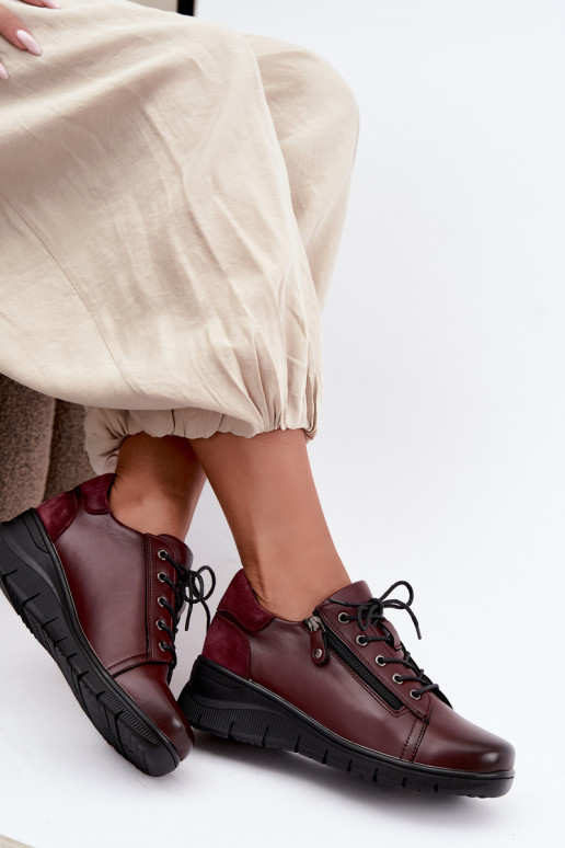 Women's leather shoes with platform Vinceza 39964 burgundy color