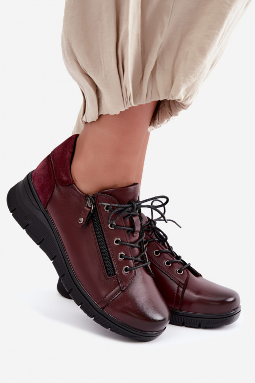 Women's leather shoes with platform Vinceza 39964 burgundy color