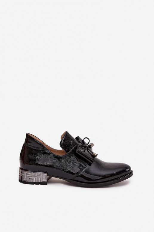 Black patent low-heeled shoes with bows Zazoo 1399