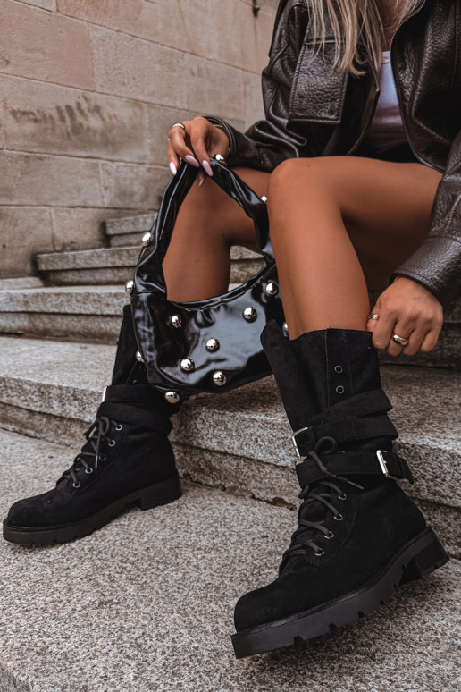 warm work ankle boots with buckles in black color Patsy