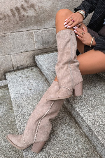 Women's cowboy-style knee-high boots with block heel sand Noeline 2