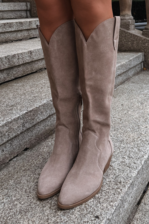 Suede cowboy-style knee-high boots, sand Medira