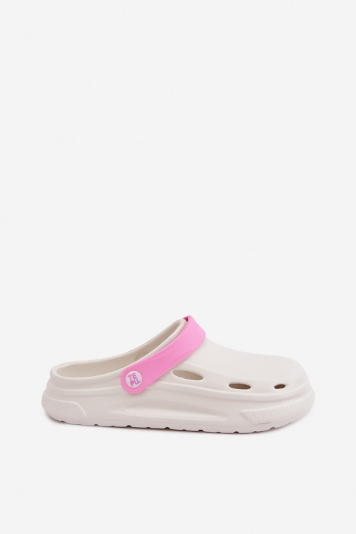 Laelia white lightweight clogs with pink stripes