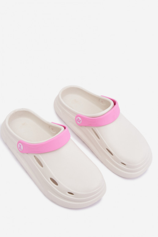 Laelia white lightweight clogs with pink stripes