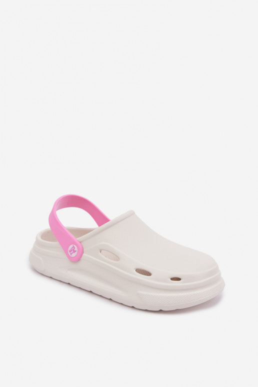 Laelia white lightweight clogs with pink stripes