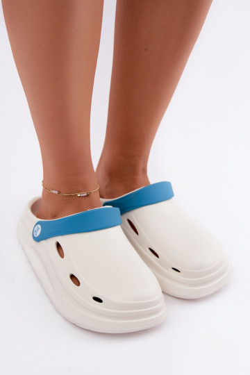 Women's White Foam Clog Slides With Turquoise Strap Laelia