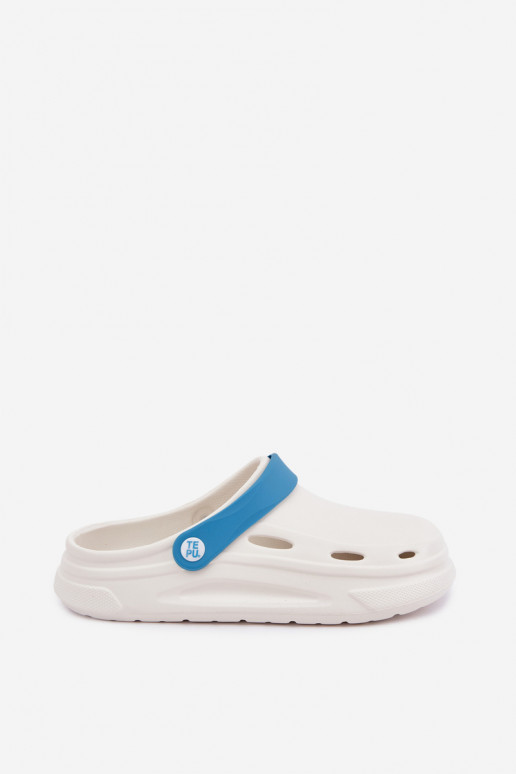 Laelia white lightweight clogs with turquoise stripes