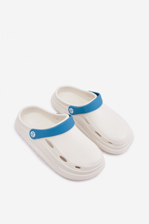 Laelia white lightweight clogs with turquoise stripes