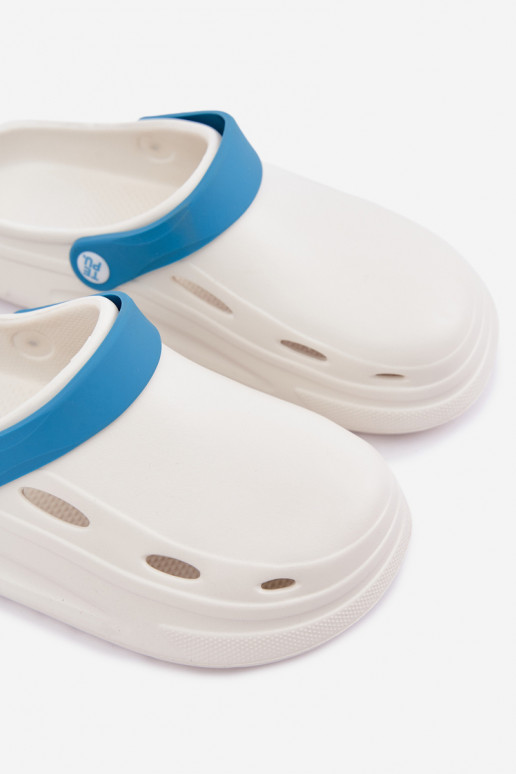 Laelia white lightweight clogs with turquoise stripes