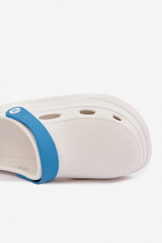 Laelia white lightweight clogs with turquoise stripes