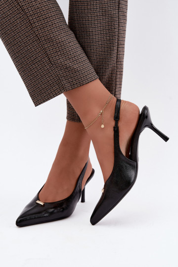 Inessae black high-heeled shoes with decorative details 2