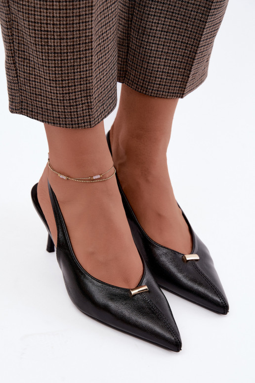 Inessae black high-heeled shoes with decorative details